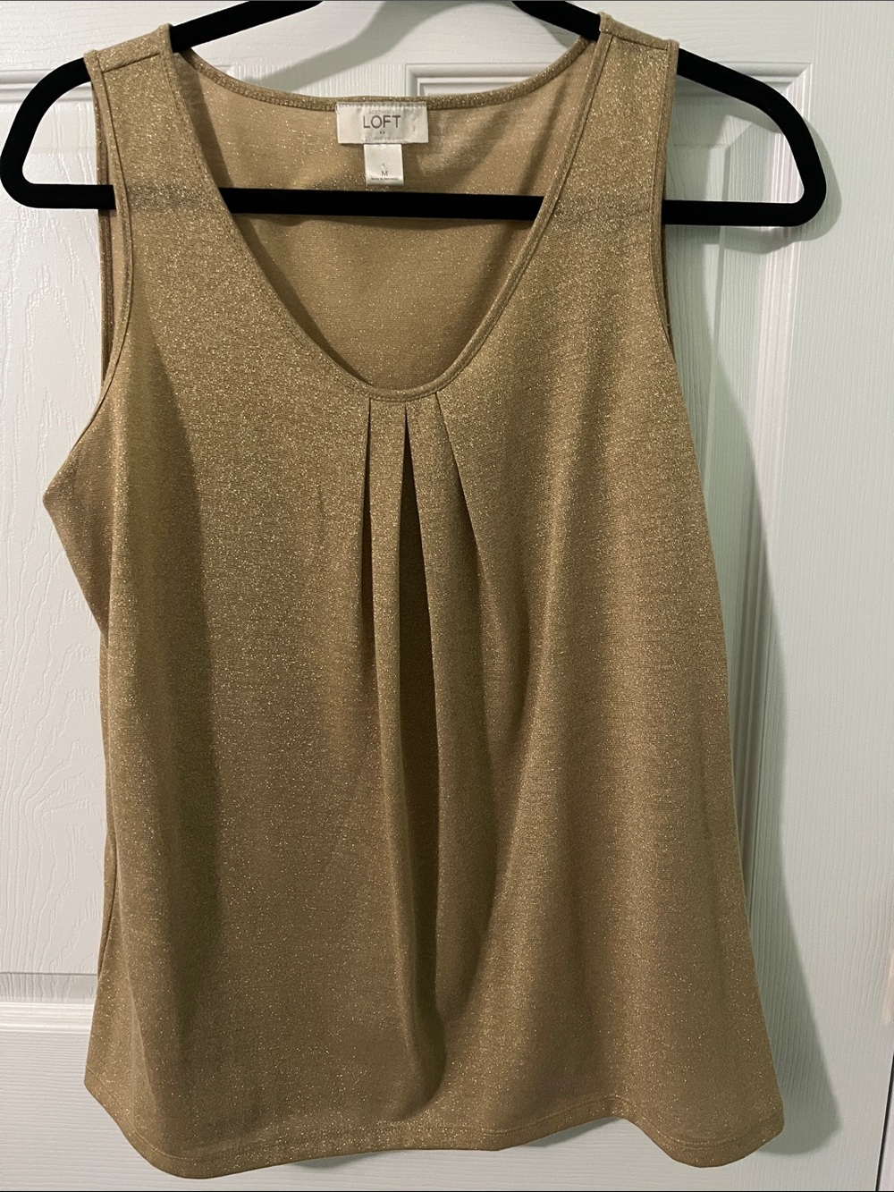 LOFT Metallic Gold Pleated Sleeveless Tank